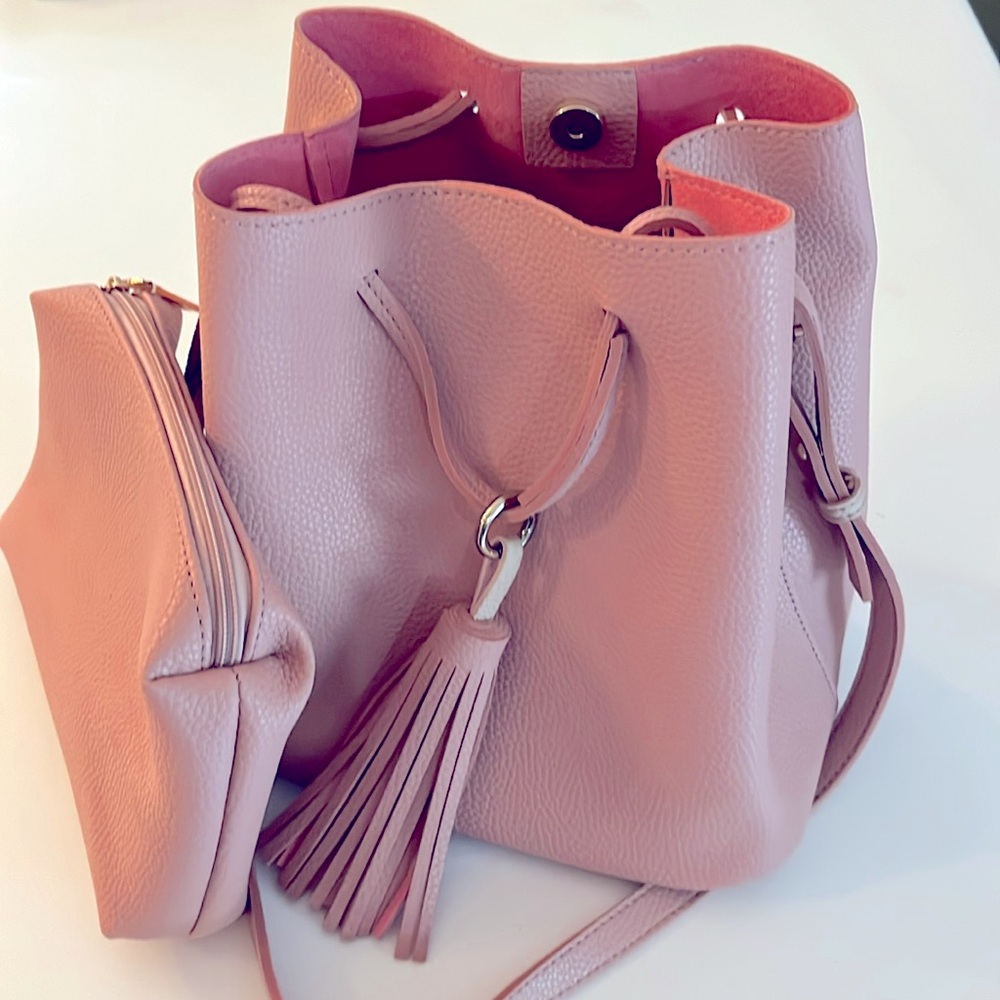 Pink Bucket Bag + Zippered Bag